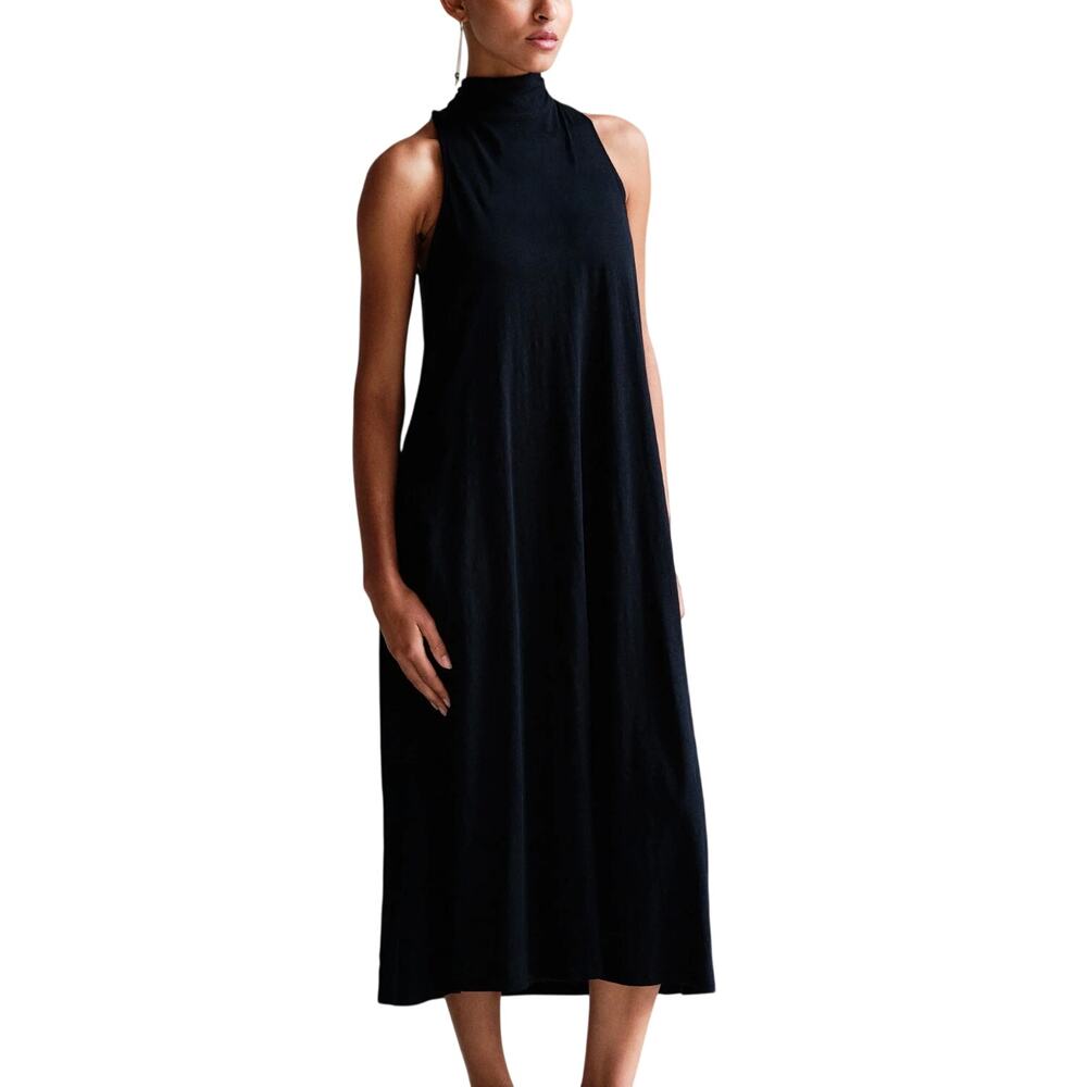 Limited Penn & Ink NY Black Halter Back Tie Sleeveless Midi Classic Shift Dress